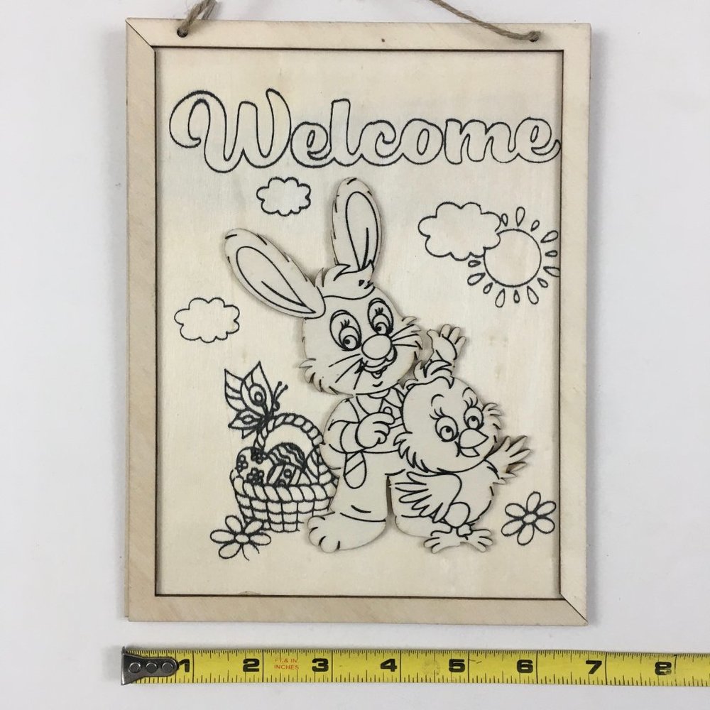 Crafters Square Easter Bunny Chick Basket 6.75x8.75 Wood Hanging Welcome Sign - Picture 5 of 6
